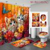 4Pcs Shower Curtain Set with Non-Slip Bath Mat, Toilet Lid Cover, Contour Rug & 12 Hooks, Bathroom Decor