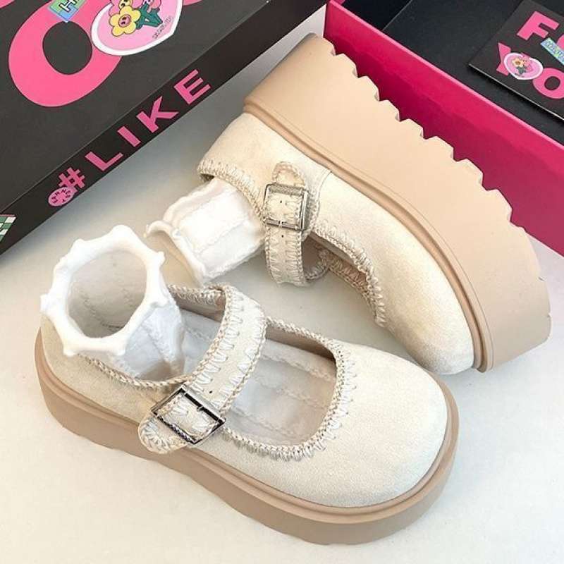 Retro round head small man thick sole height increase Mary Jane shoes women's spring 2025 fashion versatile loafer single shoes