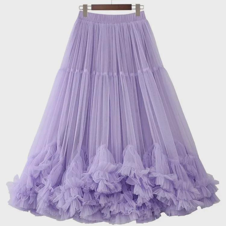 2024 European & American Summer Fashion: Women's Lace Mesh Puffy Skirt with Large Swing
