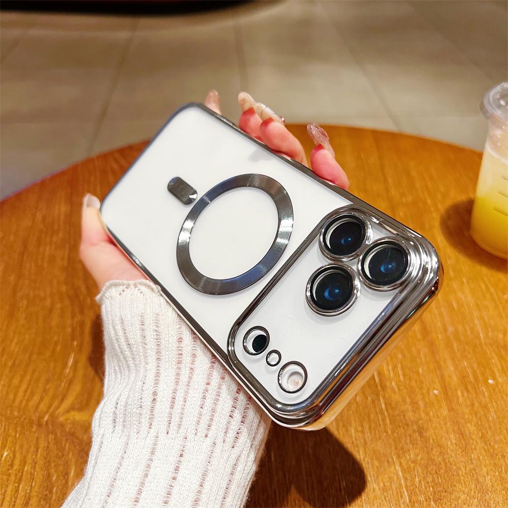 

Popular Plating Transparent Wireless Charging Case For iPhone 17 Air 16/E 15 14 Plus 13 12 11 Pro Max Shockproof Anti-Fall Cover iPhone 16 Pro