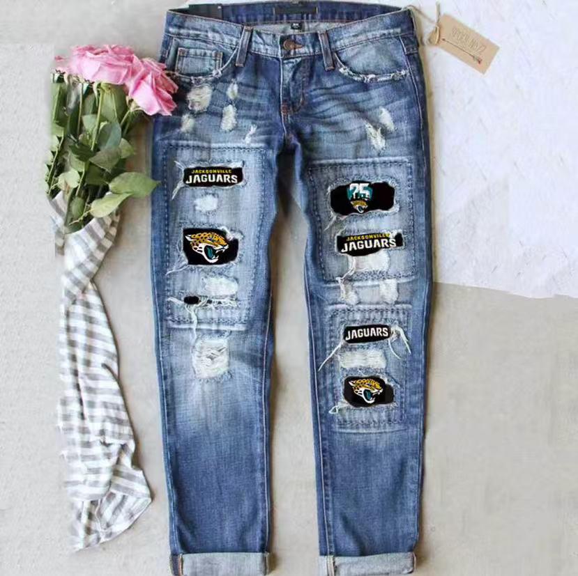 European & American Women s Mid-Waist Ripped Straight-Leg Fashion Jeans L