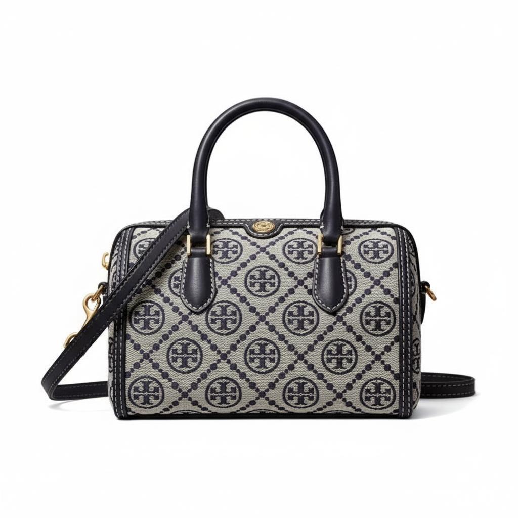 Tory Burch Women's Blue T Monogram Jacquard Fabric Tote Bag Unisex Handbags Navy- 181284-405