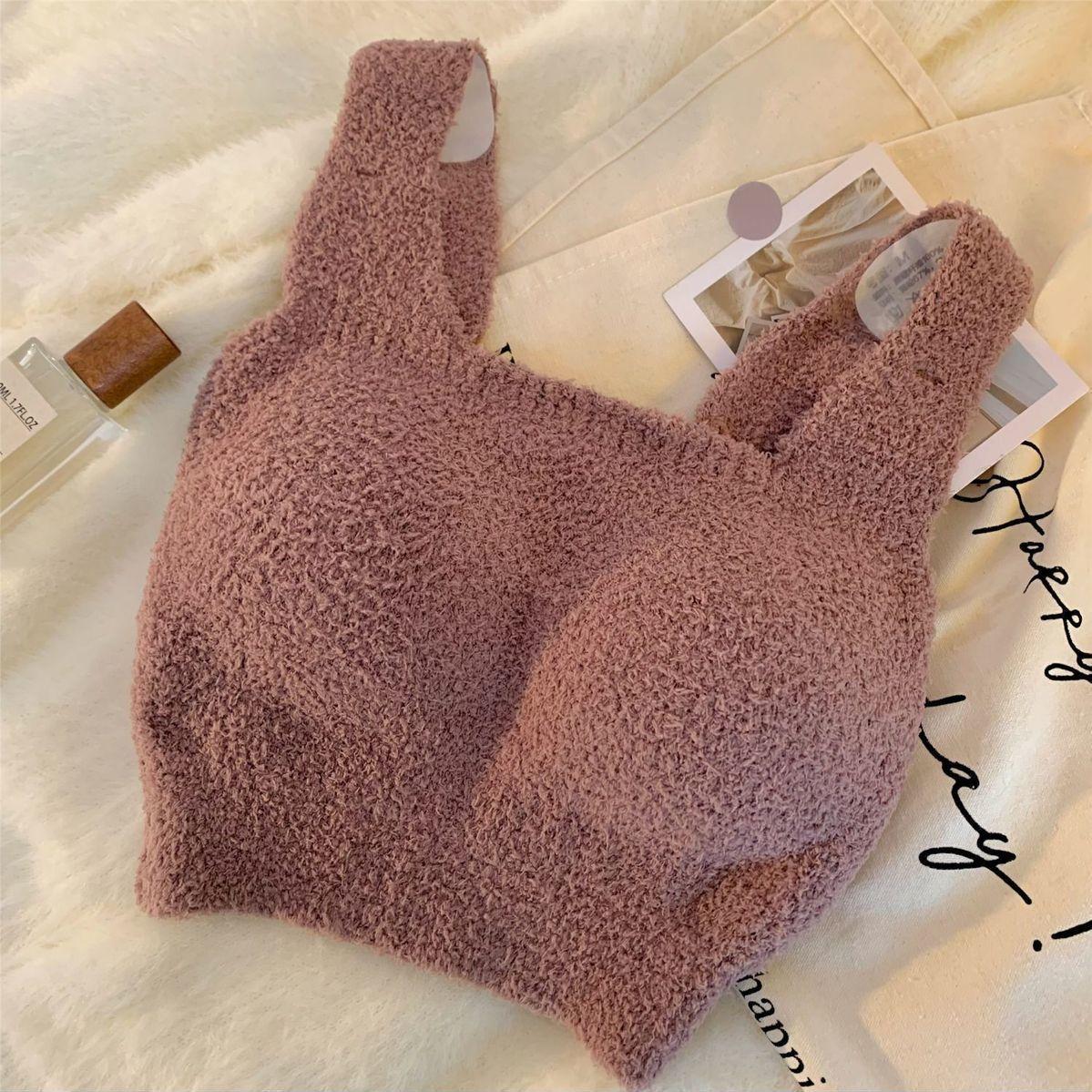 

Осенне-зимний женский теплый бюстгальтер из искусственного кашемира, бюстгальтер без оправы, нижнее белье на бретельках L кофейный