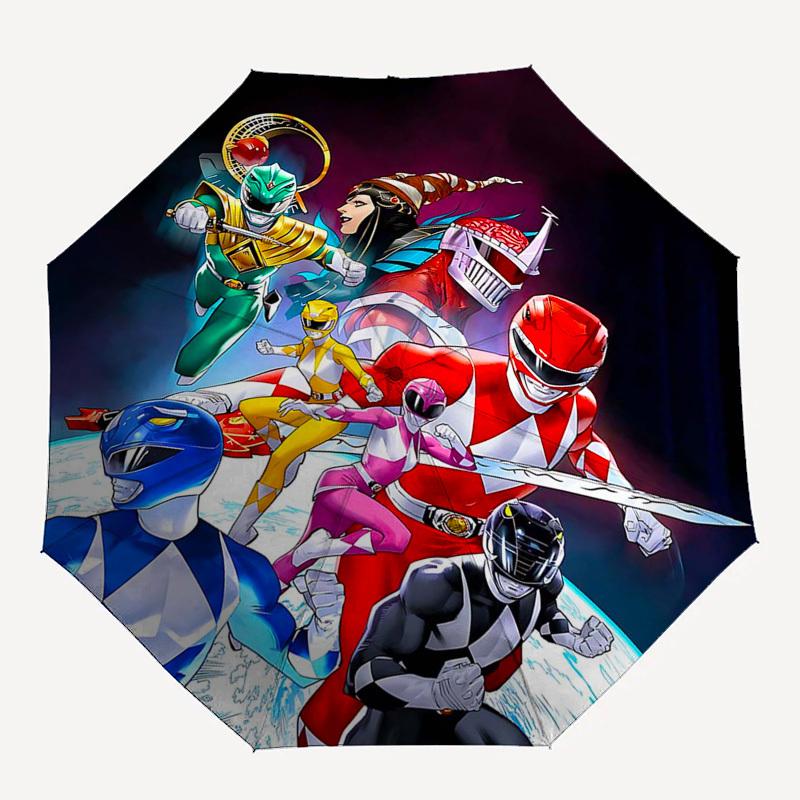 1pc Power Rangers Automatic Opening Folding Umbrella with 3-Fold Design, 8-Bone Iron Frame, Outdoor for Fans, Travelers, Daily Use, Gift for Festivals