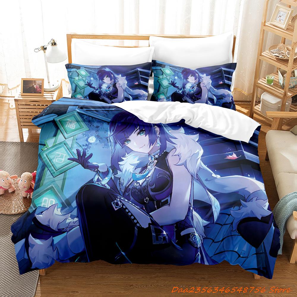 Personelity New Game Yelan Genshin Impact Bedding Set Cartoon Anime Three-piece Set Adult Kid Bedroom Duvetcover Sets 3D Ka
