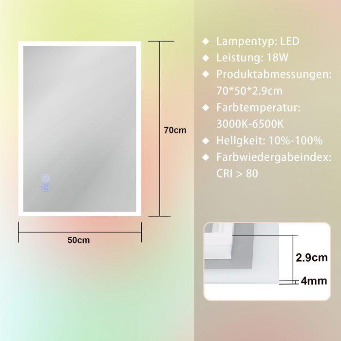 Miroir de salle de bain - NETTLIFE - 50x70cm - Éclairage LED - Verre antidéflagrant - À suspendre