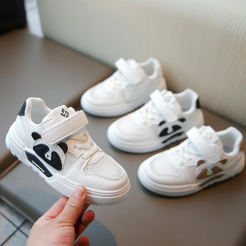 Boys Girls Tennis Shoes Non-slip Soft Sole Students White Shoes Mesh Breathable 2025 New Fashion Kids Running Shoes Hook&loop