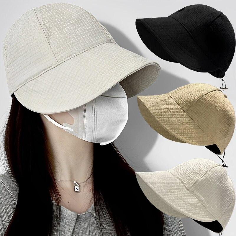 Summer Sun Hat Foldable Wide Brim Women Bucket Hat Adjustable Outdoor Beach Panama Caps Ponytail Fisherman Cap