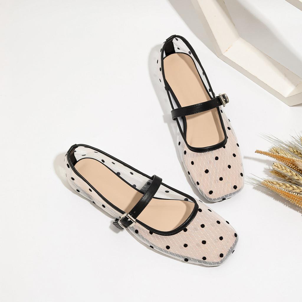 Zr Polka Dot Flat Shoes With Nonslip Rubber Sole For Summer Casual Wear