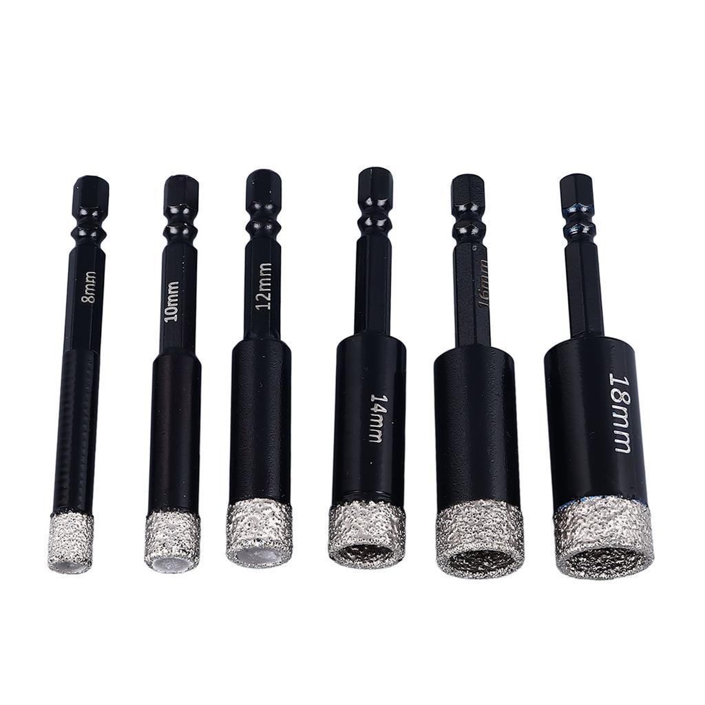 6 szt. Zestaw wierteł diamentowych na sucho 8 10 12 14 16 18 mm trzpień sześciokątny zestaw wierteł do płytek do marmuru betonu