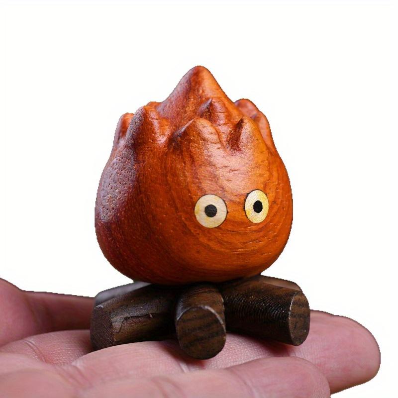 1pc Handcrafted Flame Person Wooden Carving Cute Original Design, Red Sandalwood Faux Leather Gray, 5.33cm Whimsical Figurine for Indoor/Outdoor Decor