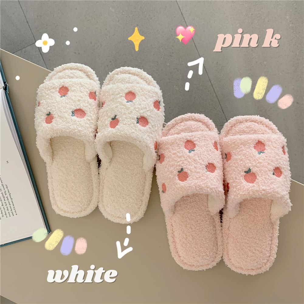 Cotton Home Indoor Slippers Slides Women 'S Shoes Autumn Winter Cute Love Heart Plush Fur Fulffy Slippers Non -Slip House Slippers