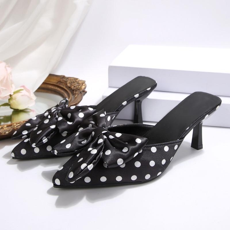 Übergröße Spitze Zehen Stiletto Schleife Geschlossene Ferse Gepunktet Damen Sandalen Hausschuhe