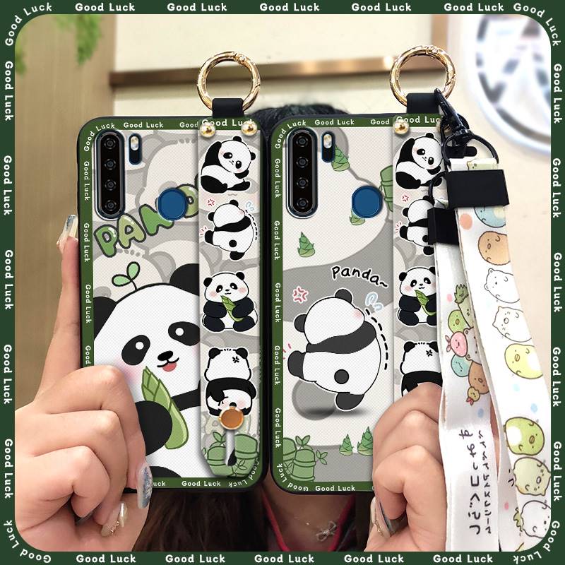 Panda Wristband Phone Case For Blackview A80 Pro Cute Anti-dust Anti-knock Wrist Strap Shockproof Cartoon Durable Ring