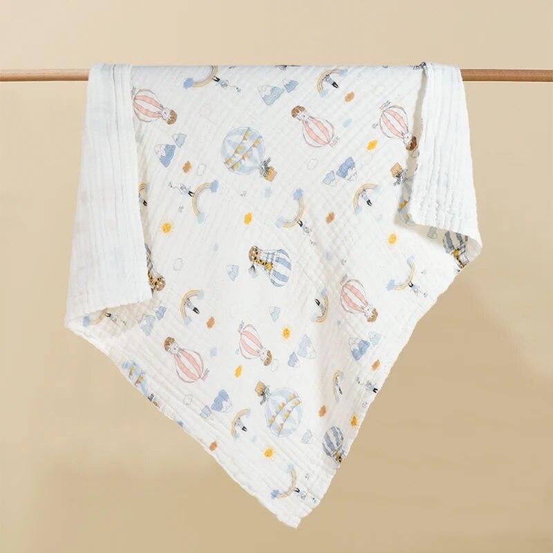 Environmental Breathable Newborn Baby Cotton Gauze Printed Muslin Swaddle Blanket 6 Layers Baby Bath Towel