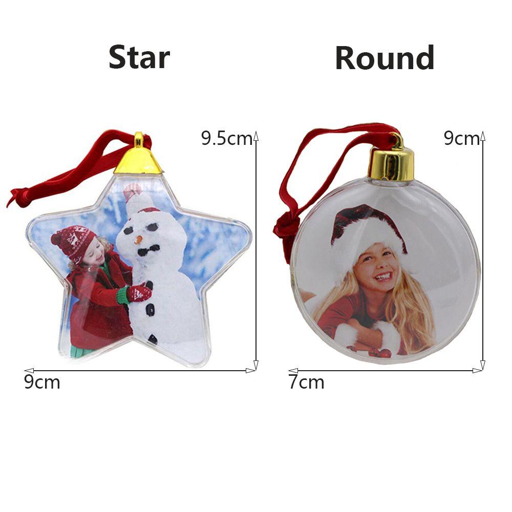 Xmas Tree Ornaments Round Five-star Christmas Ball Photo Frame Pendant Hanging Picture Holder