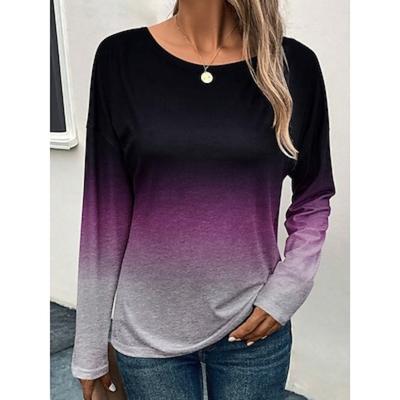 Dame T-shirt Mode Afslappet Farvegradient Almindelig Top Langærmet Rund Hals Print Almindelig Pasform Daglig Weekend Rød Blå Lilla Grå Forår & Efterår