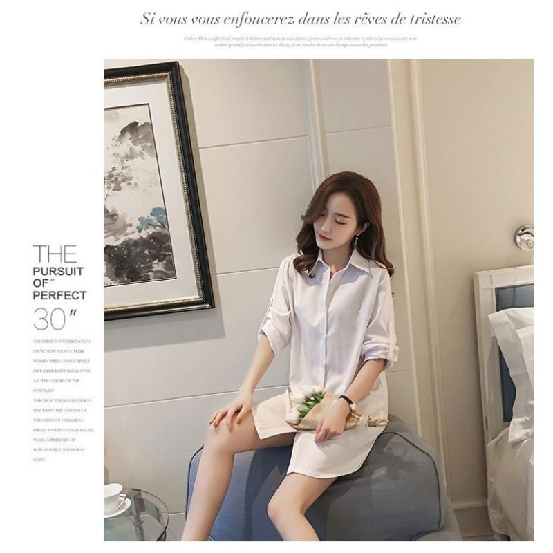Women S Long Sleeve White Casual Loose Mid Length Shirt