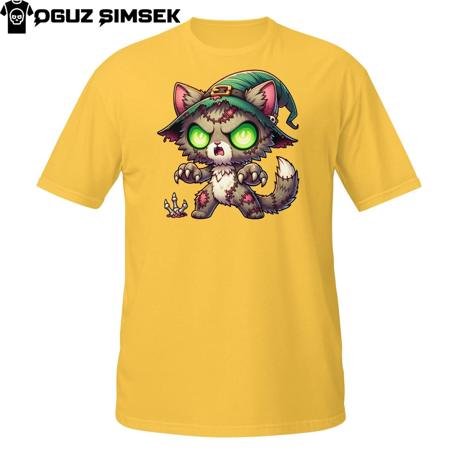 Undead Witch Cat Tee – Cute Spooky Zombie Feline Halloween T-Shirt Mens Womens Tees Top 2XL