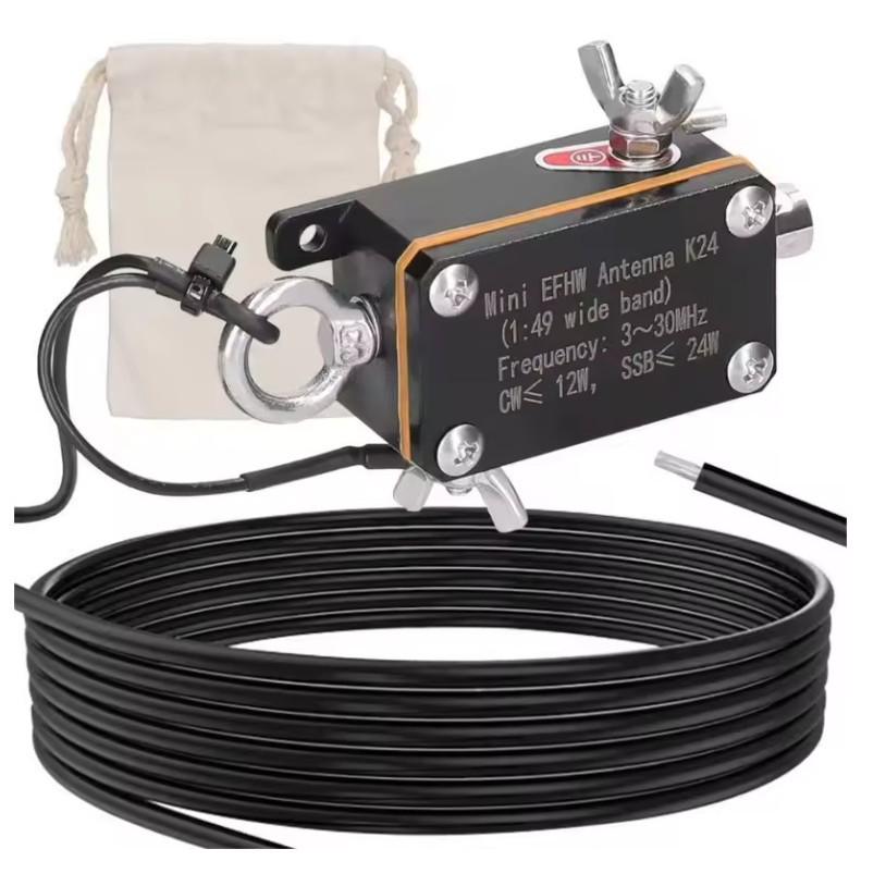 QRP K24 Pocket 3-30MHz Wideband End-Fed Half-Wave Shortwave Antenna with Pouch