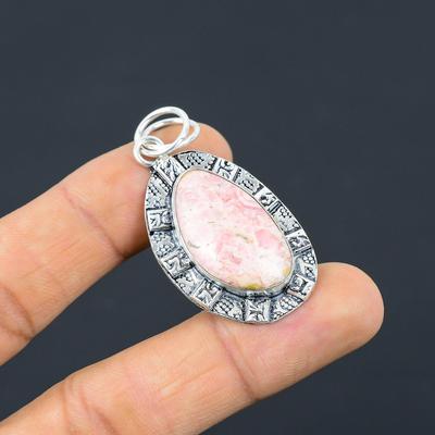 Pendente Unico Artigianale Ovale Naturale Rodocrosite Montatura Madre Tendenza Argento 925