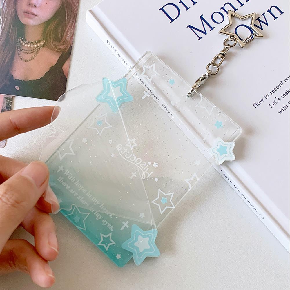 Ins Star Photocard Holder Acrylic Glitter Card Case Idol Photo Frame Photo Album ID Card Card Film Sleeve With Pendant Keychian