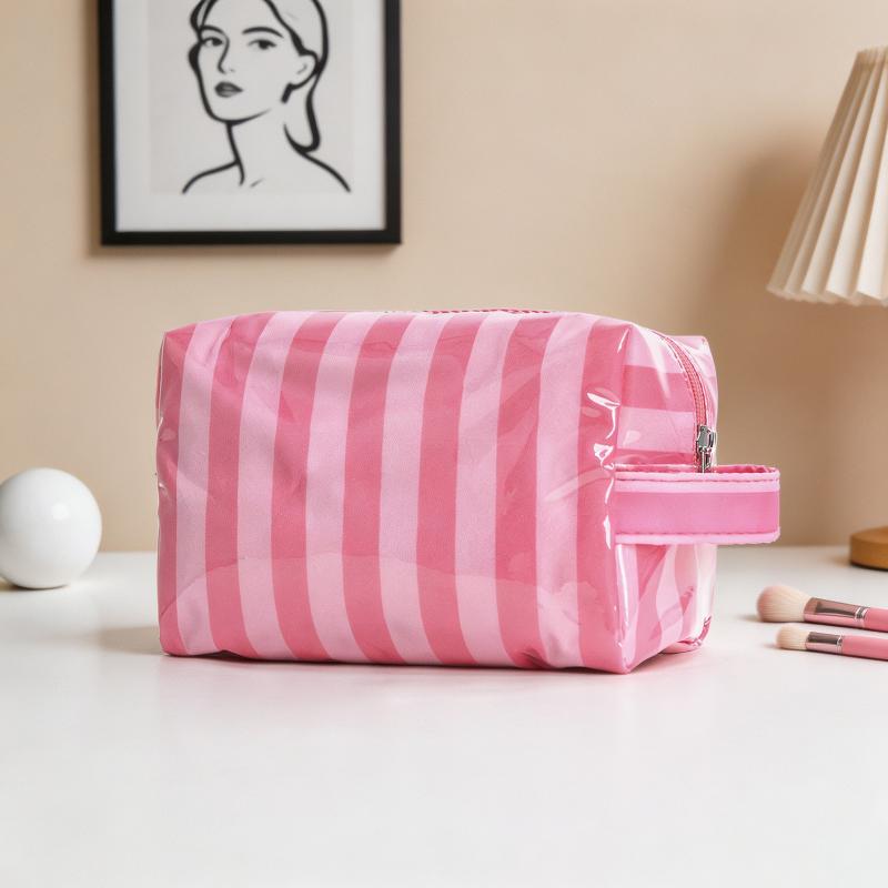 Stylish Strip Makeup Bag Portable Travel Large Capacity Lipstick Storage Bag Handbag Cosmetic Bag Toiletry Bags Girls Gifts
