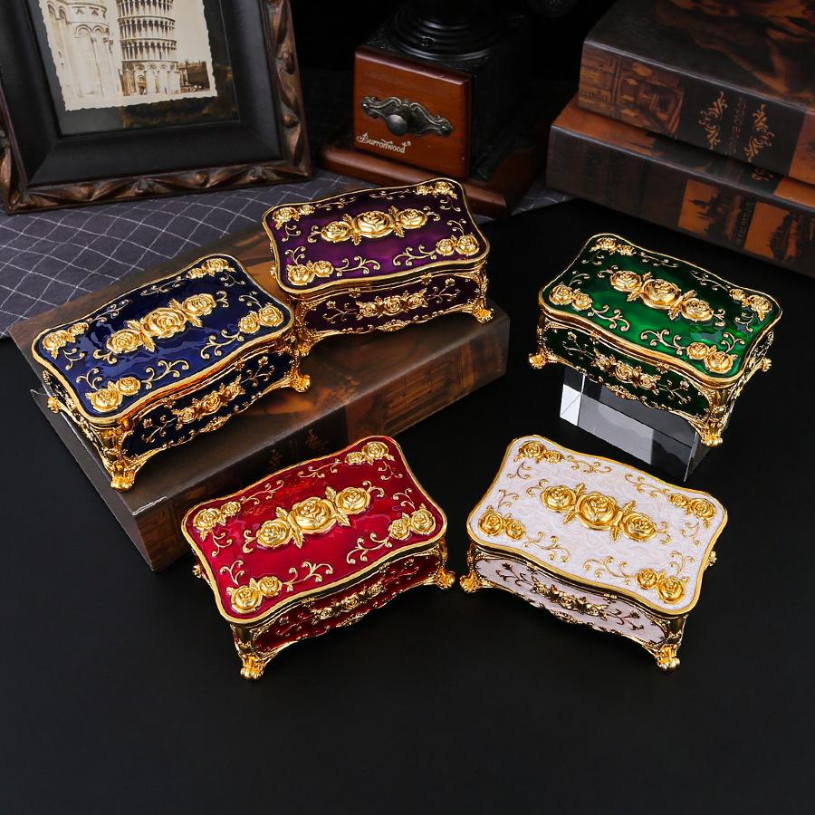 European jewelry metal rose jewelry box with mirror creative ring necklace earrings storage box wedding gift