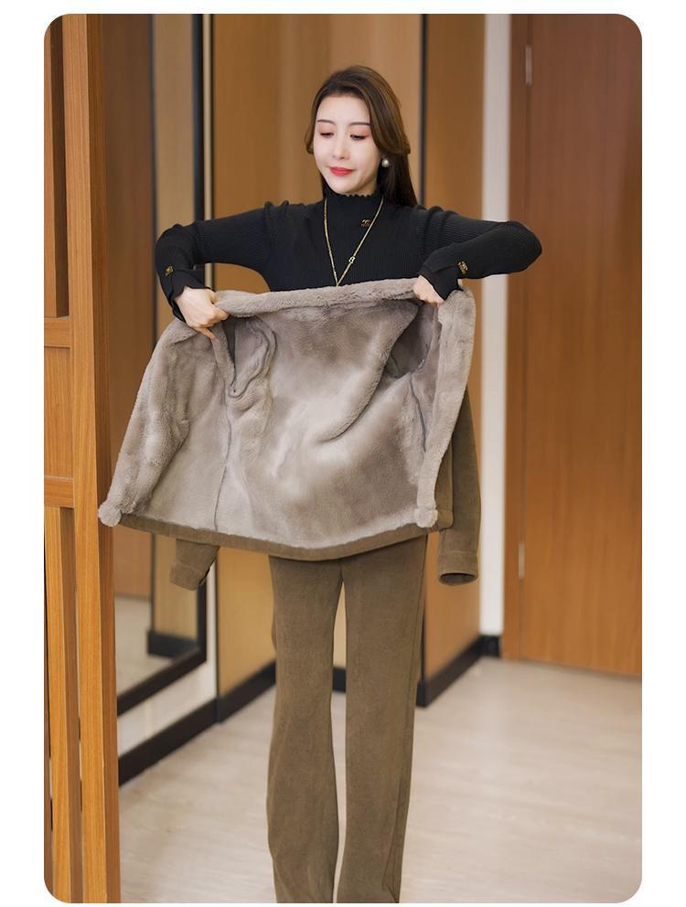 Arctic Velvet Corduroy Women's Stylish Plush Two-Piece Winter Set