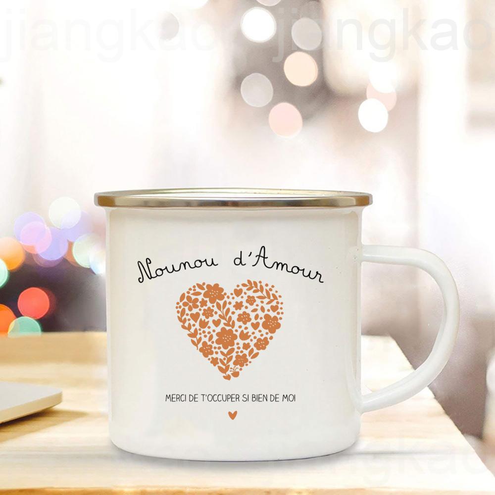 Thank You for Pampering Me Nanny Printed Mugs Creative Coffee Cups Drinks Water Cup Enamel Mug Handle Drinkware Gift for Nounou
