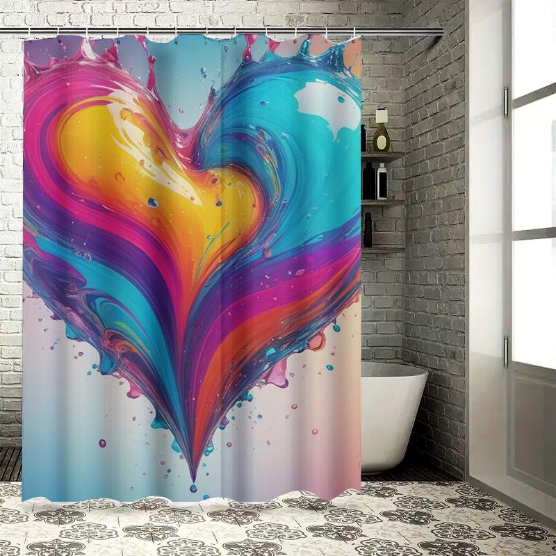 Vibrant Splash Heart Shower Curtain - Waterproof, Mildew-Resistant, Machine Washable For Artistic Bathroom Decor
