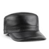 Men's Genuine Leather Flat Top Hat - Thin, Warm Cowhide for Middle-Aged & Elderly, Trendy Outdoor Style