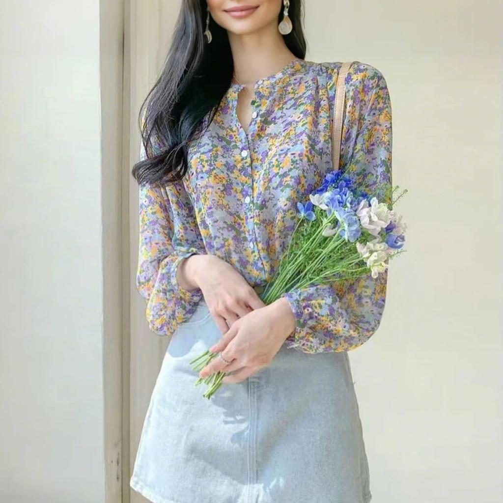 Women Lady Long Sleeve Lace Stitching Blouse Tunics Tops Shirts