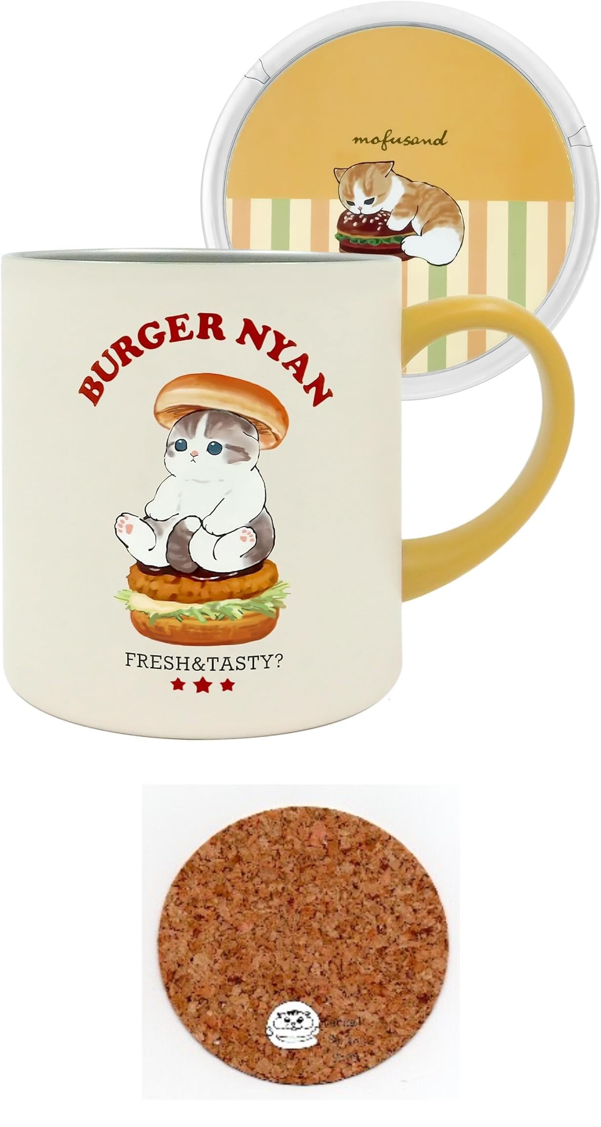 

Mofusand Mug with Stainless mofusand Burger Set Lid, Vacuum-Sealed Steel, 400ml, (Mug, Coaster)