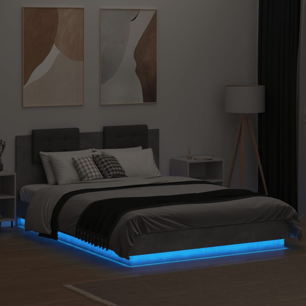 Vidaxl Rama Łóżka Z Wezgłowiem I Led, Szarość Betonu, 150X200 Cm