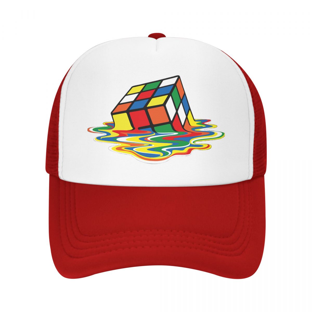 Fashion Melted Rubix Cube Rubiks Baseball Cap for Women Unisex Breathable Geometric Math Magic Trucker Hat PerforUnisexce Trucker Hat