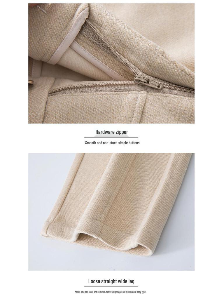 2024 Autumn/Winter Women's Loose Slimming Acetate Wool Pants - Extra Thick, Narrow To Wide Leg, for Middle-Aged Moms