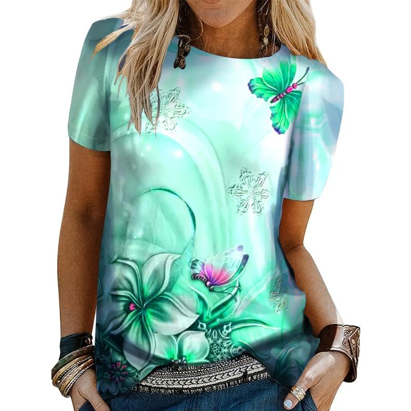 Short Sleeves Floral Pattern Women Street T-Shirts Summer 3D Flower Printing Lades Casual T Shirt 6XL Plus Size O-Neck Tops