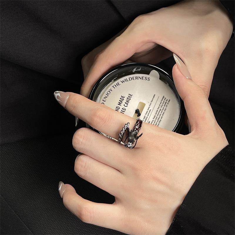 Dragon-Shaped Open Ring Niche Design High-End Sweet And Cool Babes Dark Stacked Wearing Personalized Rings