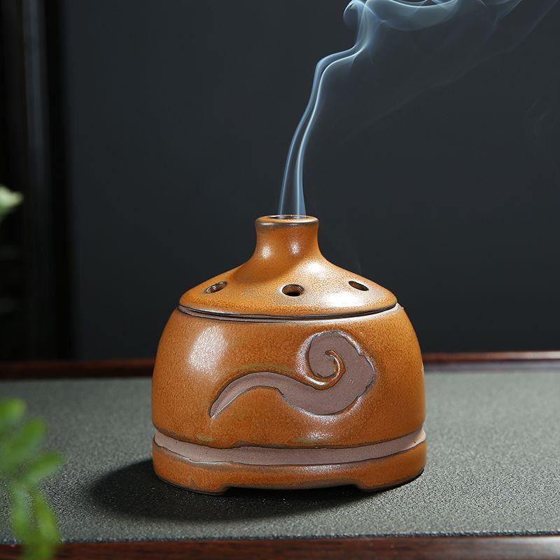 Ceramic Incense Burner, Retro Style, Home Living Room Bedroom Indoor Sandalwood, Hall Offering Buddha Tea Ceremony Censer, 1Pc