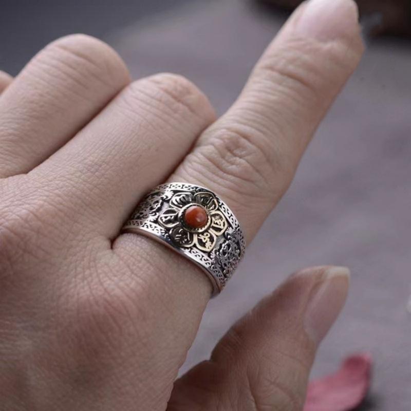 Buyee Copper Female Ring Natural Carnelian Open Ring For Women Fashion Ethnic Flower Fine Jewelry Circle Gift