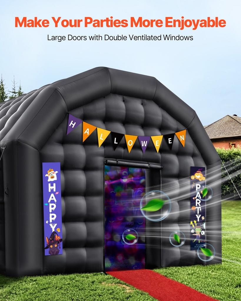 Inflatable Nightclub, 5.4 X 5 X 4.2 M Inflatable Party Tent with 680W Blower & Sandbag, Ventilated Blow Up Night Club with 2 Windows, Air Cube House