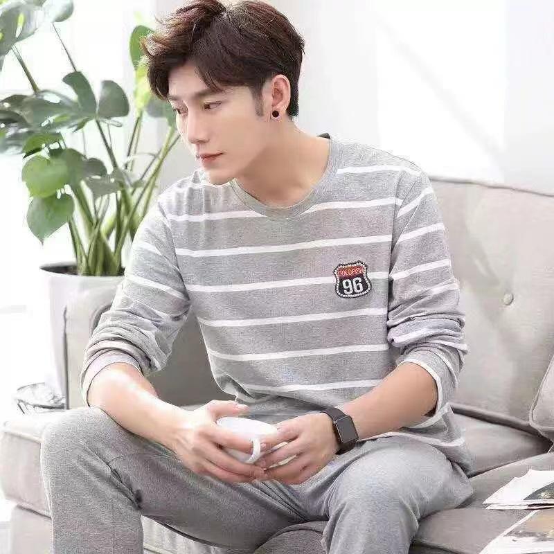 Pajamas Men Long Sleeve Suits New Men's Youth Spring Autumn Winter Thin Imitation Cotton Loose Boys Home Wear Daily Comfort Set