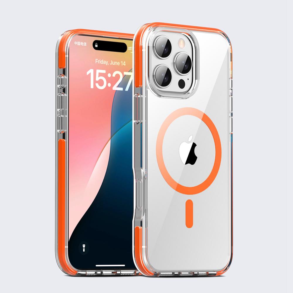 

Прозрачный чехол KEYSION для MagSafe для iPhone 16 Pro Max, цветной противоударный чехол для iPhone 15 Pro Max for iPhone 15 Pro Max оранжевый