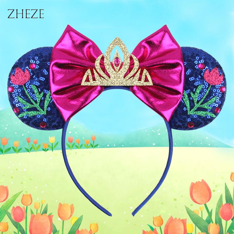 Disney Mickey Uszy Opaska z Cekinami 5" Kokarda Zamek Fajerwerki Opaska do Włosów Dla Dziewczynek Dzieci Featival Impreza DIY Akcesoria do Włosów