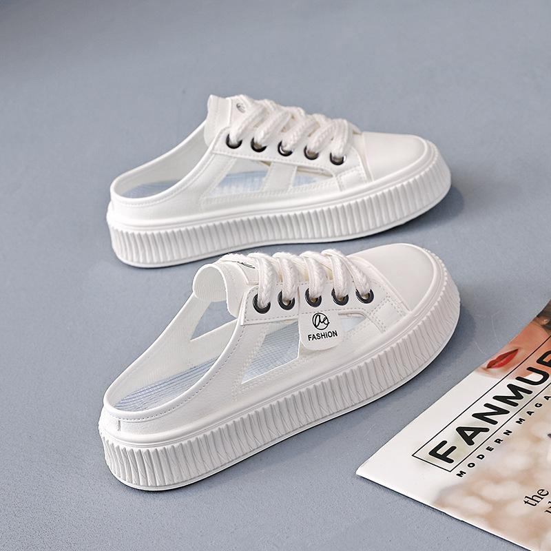 

2025 Summer Fashion Women Half Slippers Designer Hollow Clogs Lace-up Sandals Women Beach Sandals Breathable Sandalias De Mujer 35 белый