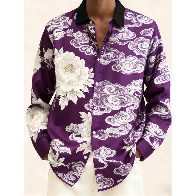 New 10 color men's long sleeved shirt with 3D printed collar button pattern casual top men's long sleeved top