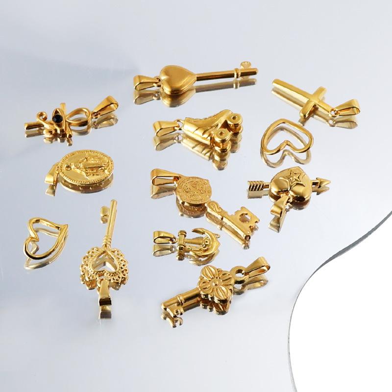 Yori 2 Stück Edelstahl Schlüssel Herz Anker Kreuz Anhänger Vakuum Galvanik 18K Gold Farbe Ofenfest