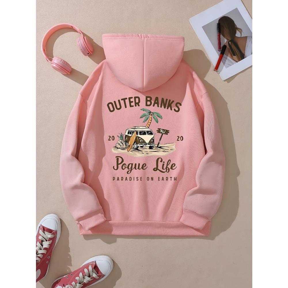 

Уютное худи Женское повседневное худи Outer Banks Pogue Life с принтом букв Пляжная графика Карман-кенгуру Уютная осенняя одежда Модное XL