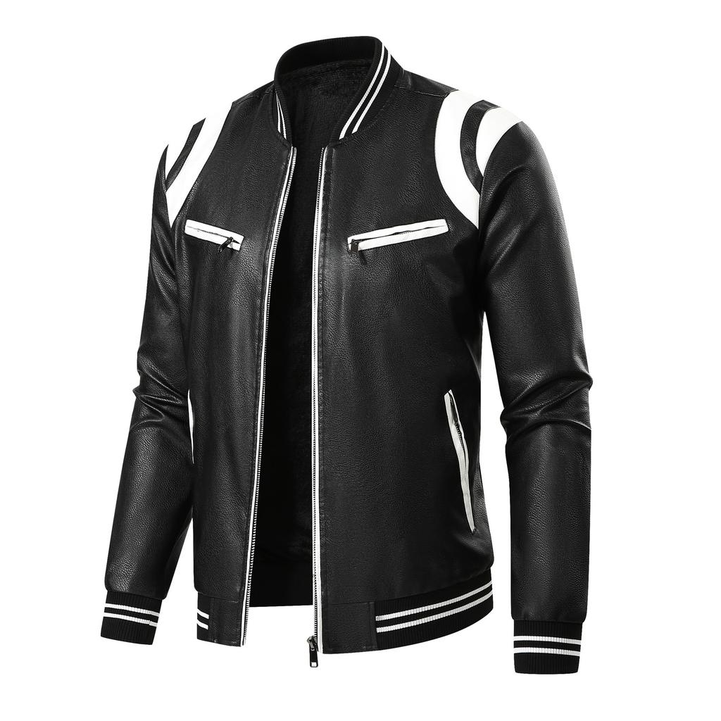 American-style PU leather jacket for men, men's jacket, American PU leather jacket, new stand-collar motorcycle apparel, versatile trendy